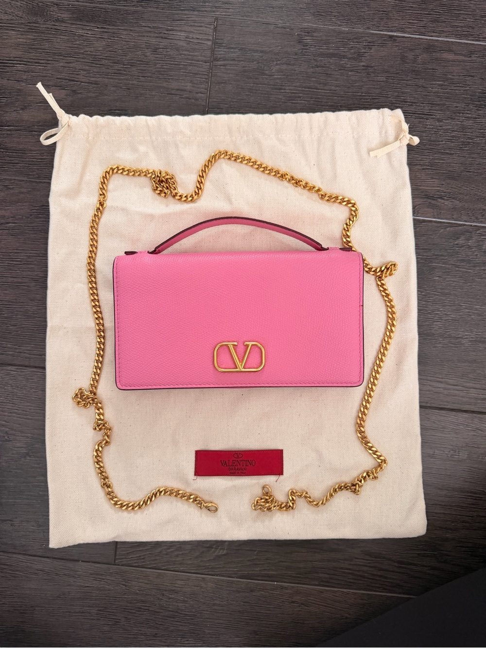 Valentino Garavani Hot Pink V Logo Chain Top-Handle Bag